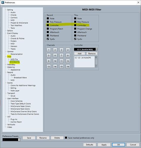 Cubase Midi Filter