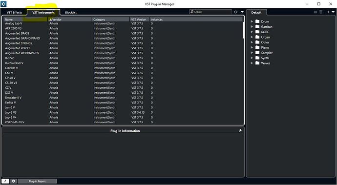 Cubase plugin manager VSTi 1