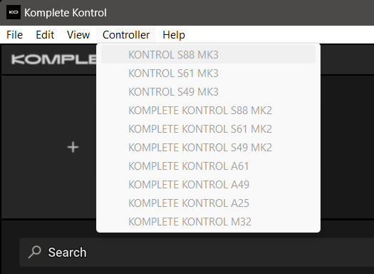 Controller Select in Komplete Kontrol