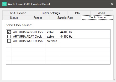 Arturia AudioFuse ASIO Control Panel