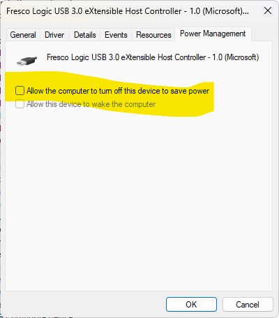Win hardware management USB hub sleep settings